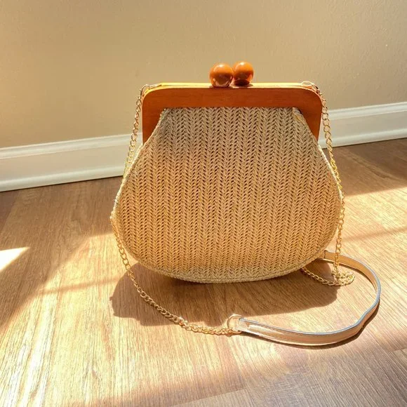 Purse; Tan, woven, Shoulder bag - Picture 5 of 9